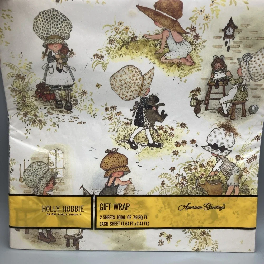 Vintage Holly Hobbie American Greeting Gift Wrap Wrapping Paper Girl Birthday